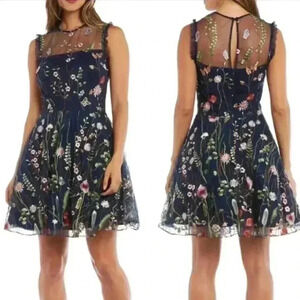 Morgan & co Black floral embroidered sleeveless Party dress Size 11